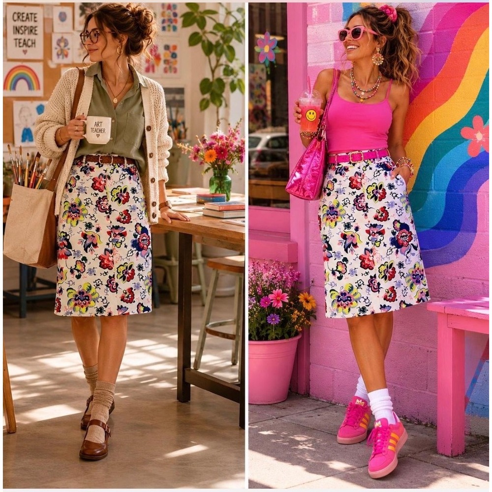 Boden Multicolor Floral Pencil Skirt 10R Art Deco‎ Garden Core Teacher Dopamine